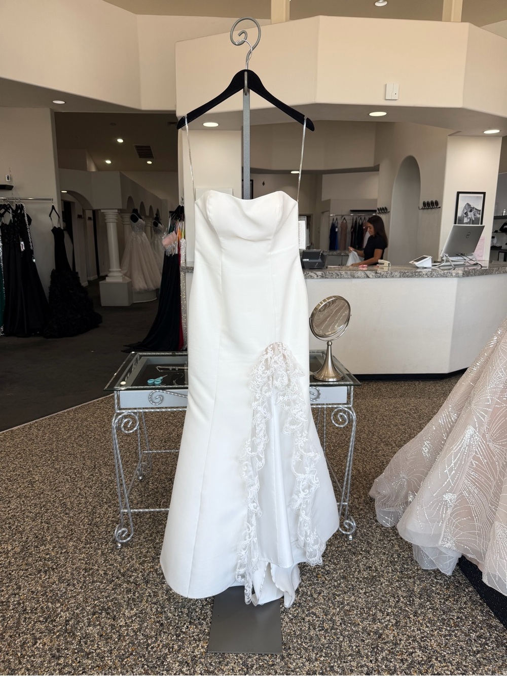 Tarik Ediz White Strapless Satin Evening Gown - Picture 2 of 5
